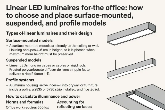 Линейные LED-светильники для офиса: как выбрать и разместить накладные, подвесные и профильные модели